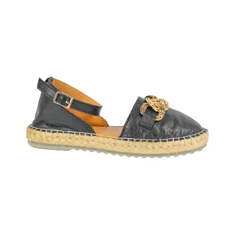 Alpargatas Planas en Piel Negro Pulsera Estribo Punta Talón Top3 SR24510