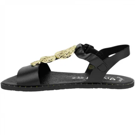Sandalia Barefoot Piel Negra Mujer con Adornos Metálicos Dorados Vivant Bali