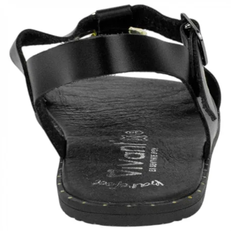 Sandalia Barefoot Piel Negra Mujer con Adornos Metálicos Dorados Vivant Bali