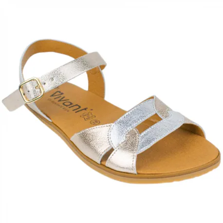 Sandalia Barefoot Mujer Piel Plata y Platino Plana Vivant Gala