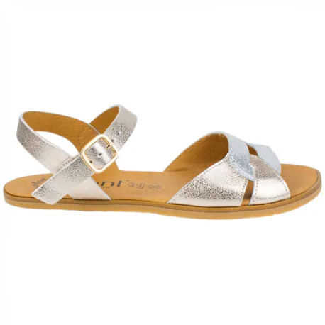 Sandalia Barefoot Mujer Piel Plata y Platino Plana Vivant Gala
