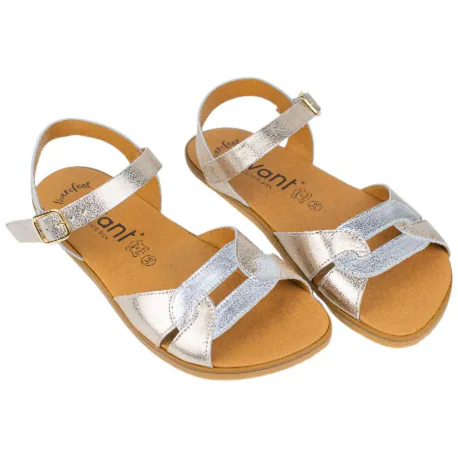Sandalia Barefoot Mujer Piel Plata y Platino Plana Vivant Gala