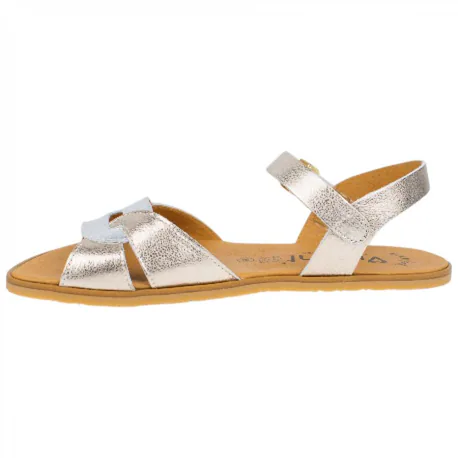 Sandalia Barefoot Mujer Piel Plata y Platino Plana Vivant Gala