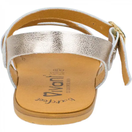 Sandalia Barefoot Mujer Piel Plata y Platino Plana Vivant Gala