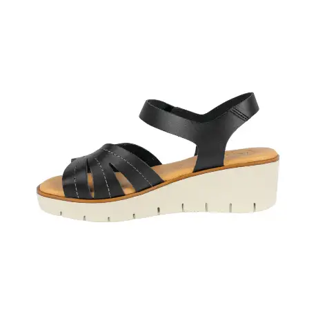Sandalias Casuales Piel Negro Plata Cuña Corte Mariposa Velcro Kaola 2449