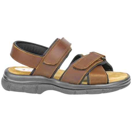 Sandalias Hombre en Piel Marron y Cierre Velcro - Panama 524
