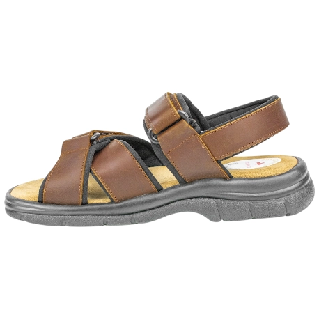 Sandalias Hombre en Piel Marron y Cierre Velcro - Panama 524