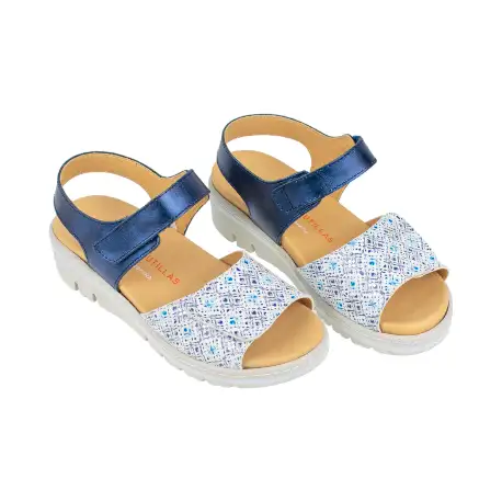 Sandalias Cómoda de Cuña Azul Marino y Beis Cierre Contacto Plantilla Extraible 36140