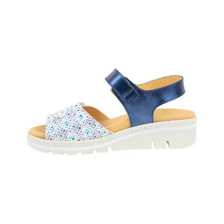 Sandalias Cómoda de Cuña Azul Marino y Beis Cierre Contacto Plantilla Extraible 36140