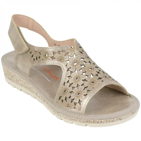 Sandalia Cuña Baja Piel Troquelada Velcro Doctor Cutillas 35334