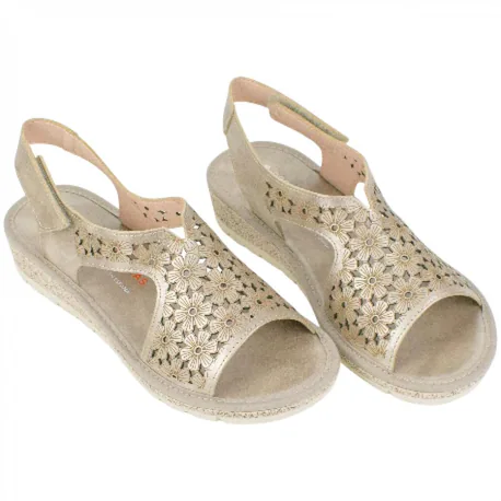 Sandalia Cuña Baja Piel Troquelada Velcro Doctor Cutillas 35334