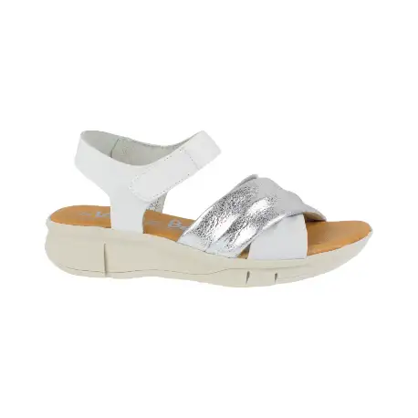 Sandalia Piel Tubular Blanco-Plata y Cuero- Platino Cruzada Plantilla Gel La Vida Es Bella 4743