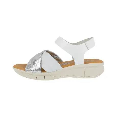 Sandalia Piel Tubular Blanco-Plata y Cuero- Platino Cruzada Plantilla Gel La Vida Es Bella 4743