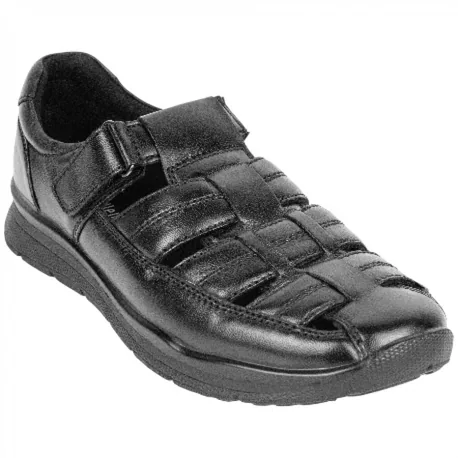 Sandalia Piel Velcro Negro Semicerrada Plana St. Gallent SANDINOF