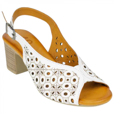 Sandalia Piel Blanca Tacón Medio Corte Mariposa 48 Horas 615107