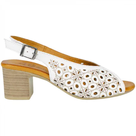 Sandalia Piel Blanca Tacón Medio Corte Mariposa 48 Horas 615107