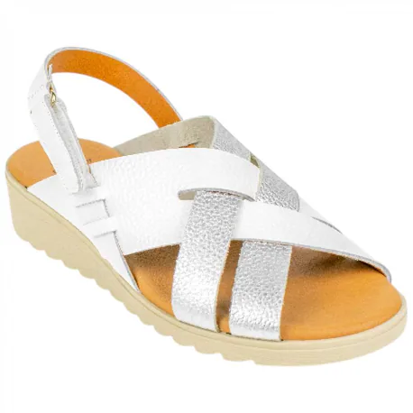 Sandalia Cuña Baja Piel Combinada Plantilla Gel KMN 2661