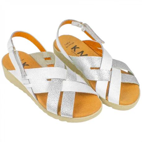 Sandalia Cuña Baja Piel Combinada Plantilla Gel KMN 2661
