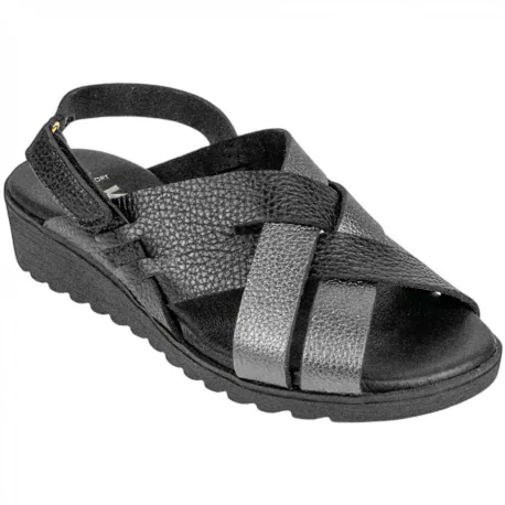 Sandalia Cuña Baja Piel Combinada Plantilla Gel KMN 2661