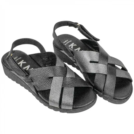 Sandalia Cuña Baja Piel Combinada Plantilla Gel KMN 2661