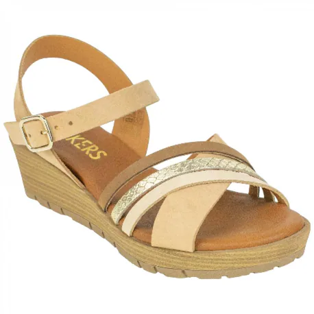 Sandalias de Cuña en Piel con Tiras Cruzadas y Plantilla Gel - Wikers T-90137