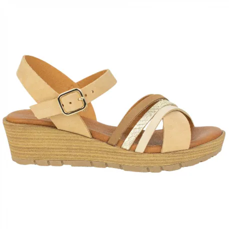 Sandalias de Cuña en Piel con Tiras Cruzadas y Plantilla Gel - Wikers T-90137