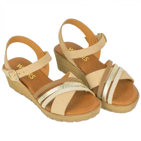 Sandalias de Cuña en Piel con Tiras Cruzadas y Plantilla Gel - Wikers T-90137