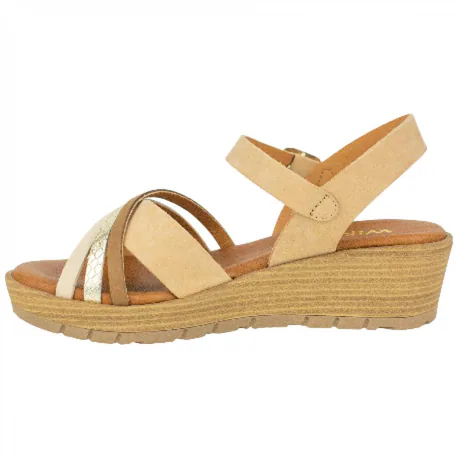Sandalias de Cuña en Piel con Tiras Cruzadas y Plantilla Gel - Wikers T-90137