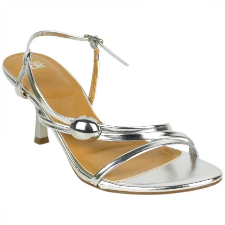 Sandalia de Tacón Plateada de Tiras para Mujer - Buonarotti CJ-5737