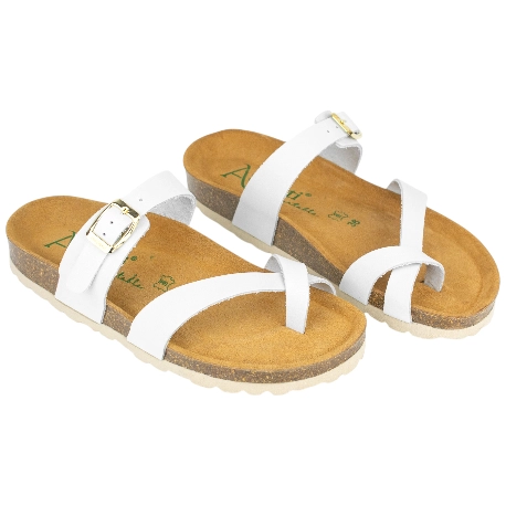 Sandalias Bio Planas de Piel Blanca con Diseño de Dedo para Mujer - Autenti 3572