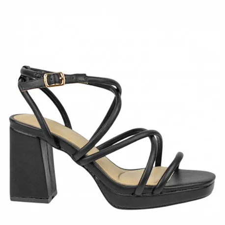Sandalias de Fiesta Negras con Tacón de Bloque y Tiras Finas - Buonarotti A-3257
