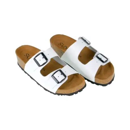 Sandalias Bio de Piel para Mujer con Doble Hebilla y Cuña de Corcho - Suver 130015