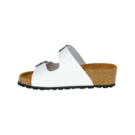 Sandalias Bio de Piel para Mujer con Doble Hebilla y Cuña de Corcho - Suver 130015