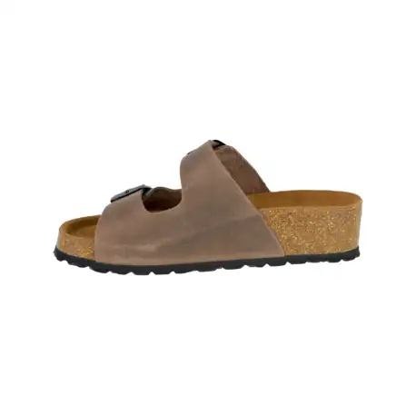 Sandalias Bio de Piel para Mujer con Doble Hebilla y Cuña de Corcho - Suver 130015