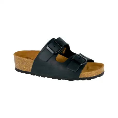 Sandalias Bio de Piel para Mujer con Doble Hebilla y Cuña de Corcho - Suver 130015