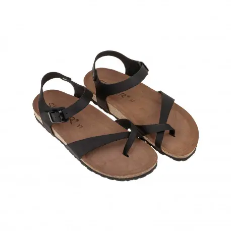 Sandalias Bio de Mujer Blancas Marrones y Negras Entrededo Pulsera de Piel Suver 520014