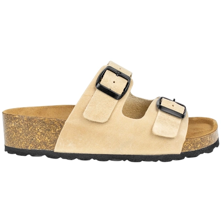 Sandalias Bio de Piel para Mujer con Doble Hebilla y Cuña de Corcho - Suver 130015