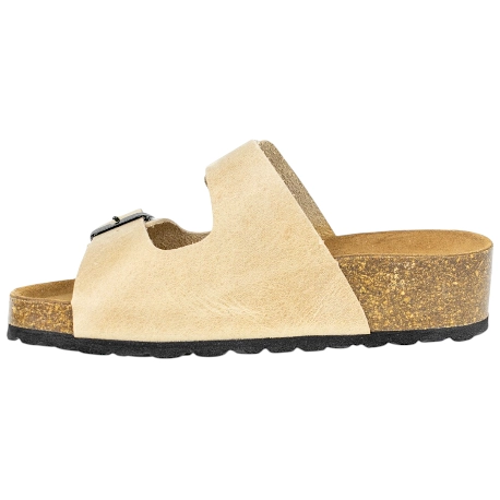 Sandalias Bio de Piel para Mujer con Doble Hebilla y Cuña de Corcho - Suver 130015
