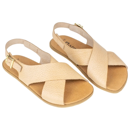 Sandalias Barefoot Mujer Piel Camel con Tiras Cruzadas y Hebilla Lateral - Vivant v-9105