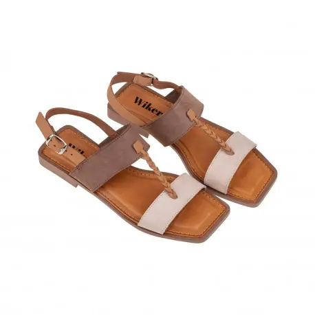 Sandalias Planas Mujer Piel Punta Cuadrada Wikers D29454