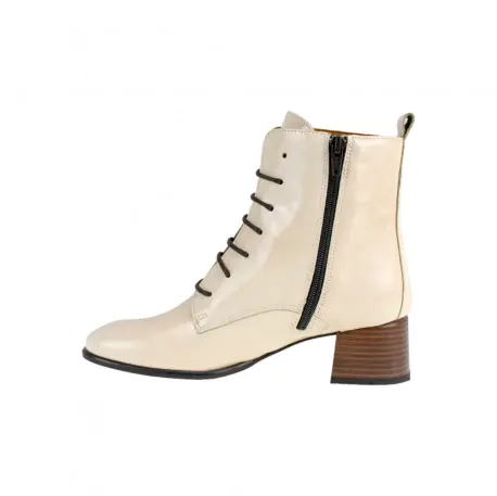 Botines Elegantes Mujer Beis Granate Negro Charol Piel Cordón Cremallera Wikers E-127