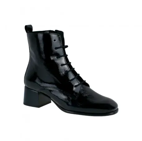 Botines Elegantes Mujer Beis Granate Negro Charol Piel Cordón Cremallera Wikers E-127