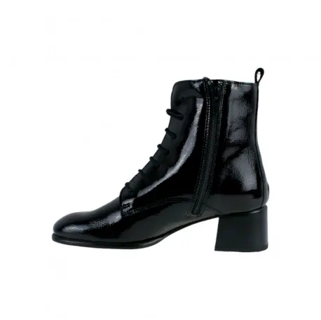 Botines Elegantes Mujer Beis Granate Negro Charol Piel Cordón Cremallera Wikers E-127