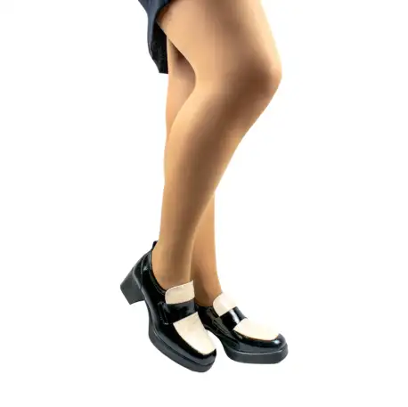 Zapato Mocasín de Tacón Cuadrado y plataforma Negro y Beige con Copete Wikers E-140