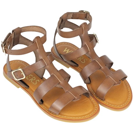 Sandalias Romanas de Piel para Mujer con Doble Hebilla y Suela Plana plantilla gel - Wikers T-77804