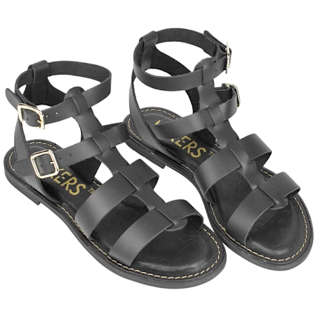 Sandalias Romanas de Piel para Mujer con Doble Hebilla y Suela Plana plantilla gel - Wikers T-77804