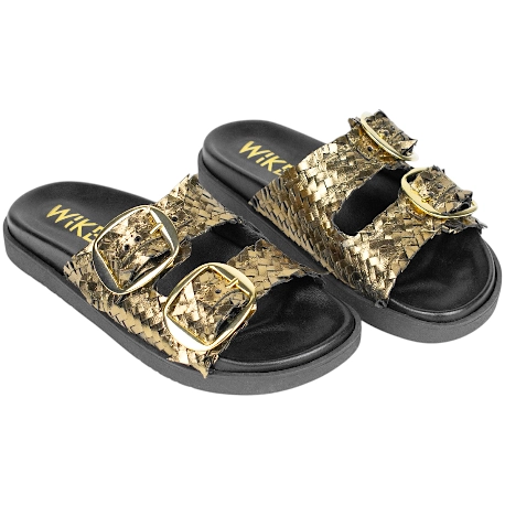 Sandalias Bio de Piel Trenzada Wikers para Mujer con Doble Hebilla - R-64787