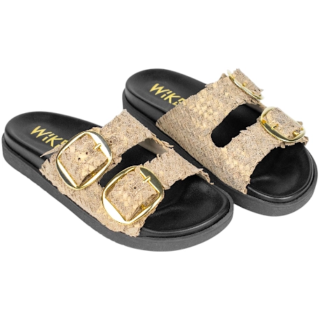 Sandalias Bio de Piel Trenzada Wikers para Mujer con Doble Hebilla - R-64787
