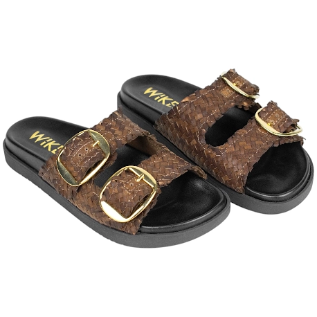 Sandalias Bio de Piel Trenzada Wikers para Mujer con Doble Hebilla - R-64787