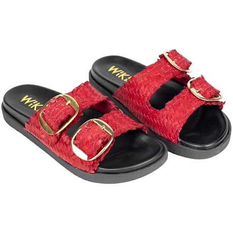 Sandalias Bio de Piel Trenzada Wikers para Mujer con Doble Hebilla - R-64787